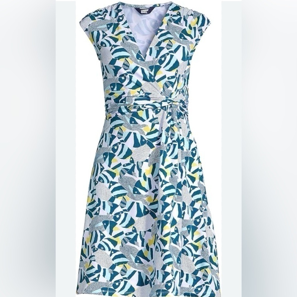 LandsEnd Cotton Modal Jersey Surplice Fit & Flare Dress 💕 - Picture 3 of 7